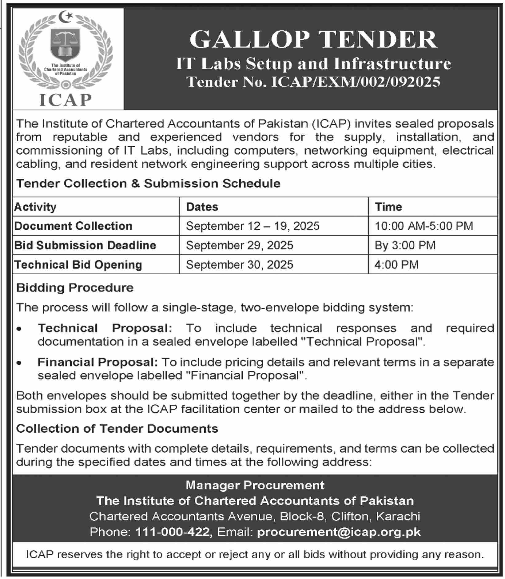 ICAP Tender Notice